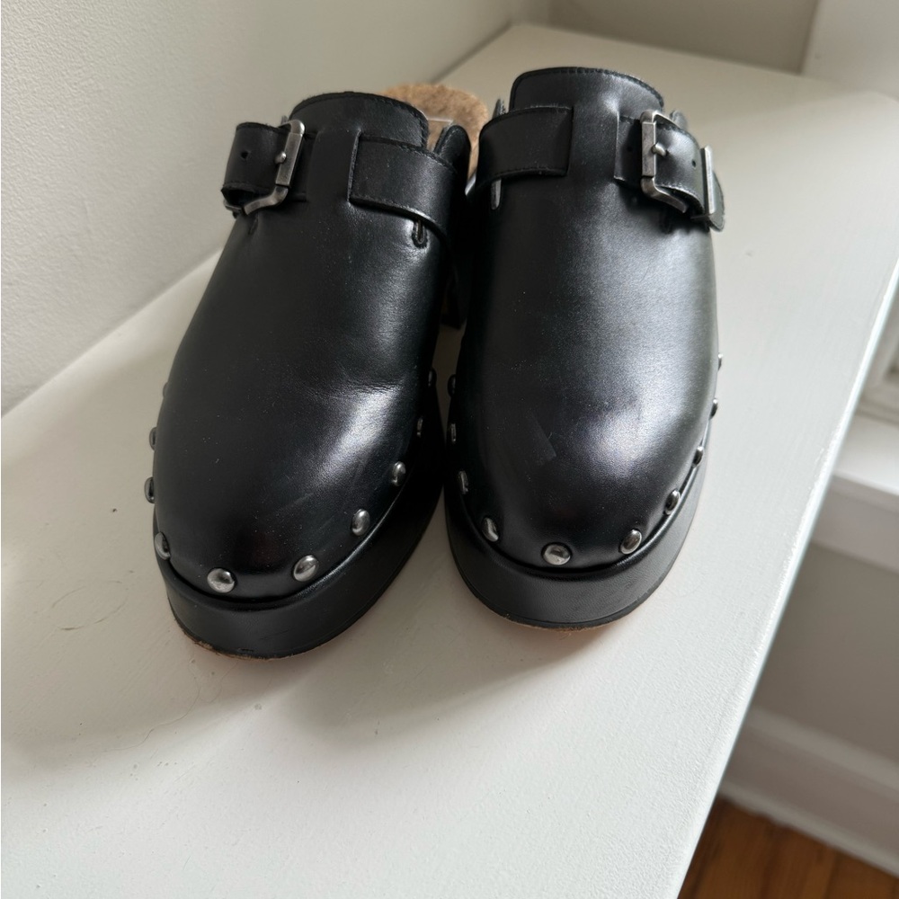 Black Studded Buckle Clogs